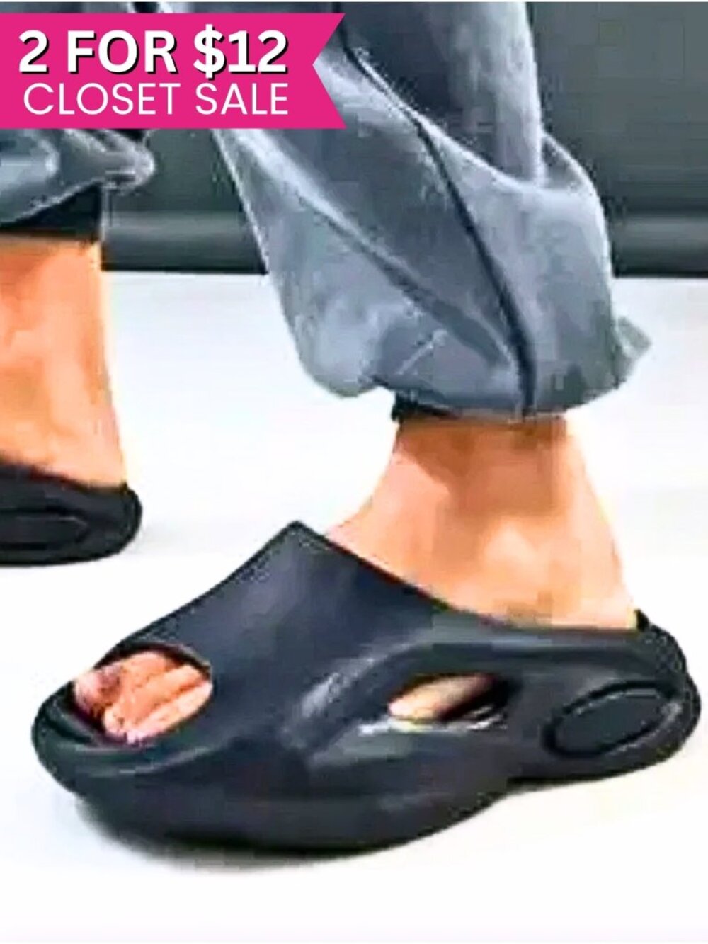 Pretty Little Thing Black Rubber Slides Sz 10 11 Sandals‎ Beach Pool Outdoor